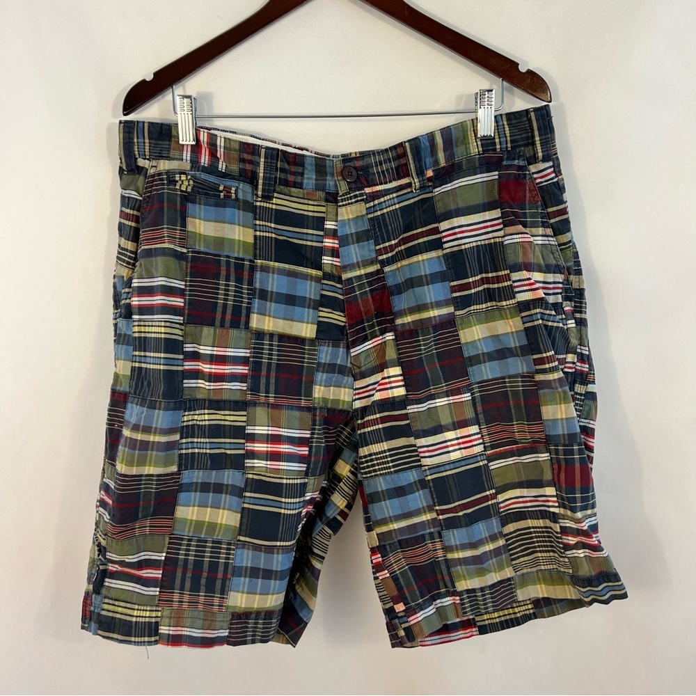Nautica Clipper Shorts Mens 38W Plaid Patchwork Flat Front Golf Bermuda Relaxed